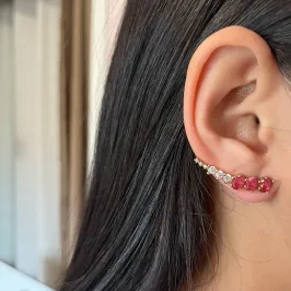 Brinco Ear Cuff Zircônia Rosa