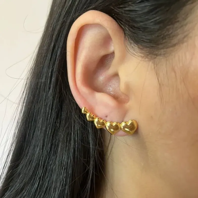 Brinco Ear Cuff Corações